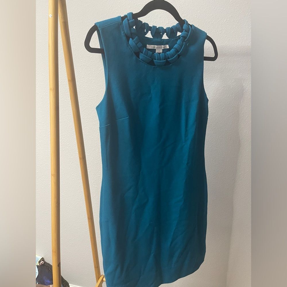 Diane Von Furstenberg Teal Dress with Braided Neckline